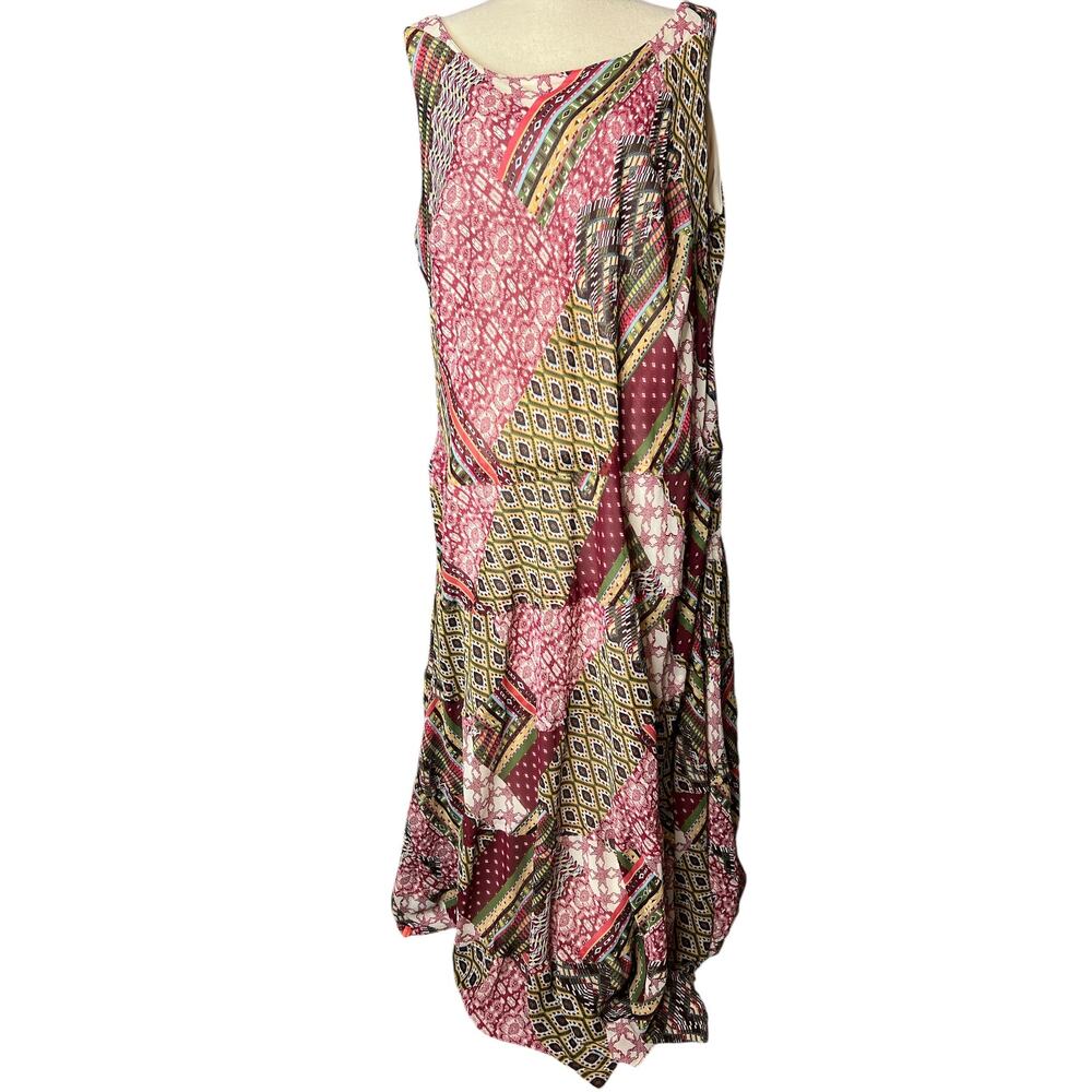 Jones Studio Women's Maxi Dress in Faux Patchwork Print in Pink Green Size 22W